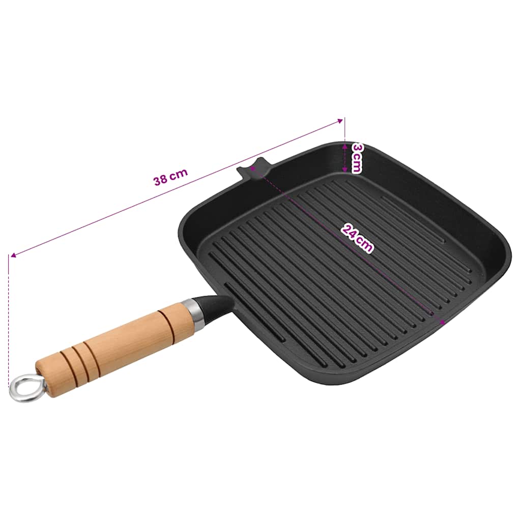 Grill Pan with Wooden Handle Cast Iron 20x20 cm