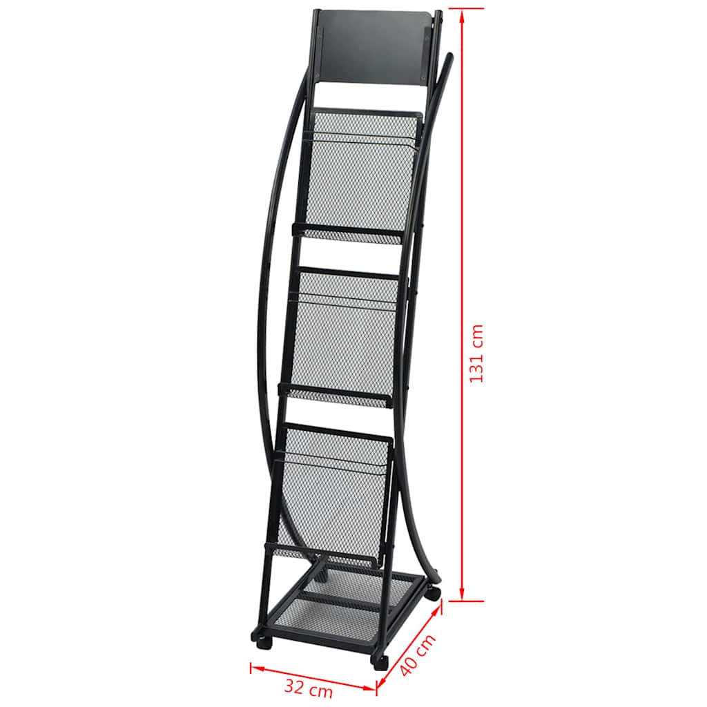 Magazine Rack | Black | Steel frame and MDF board | Large | Portable