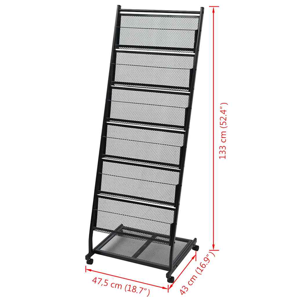 Magazine Rack | Black | Steel, MDF | Medium | Portable | Magazine Rack