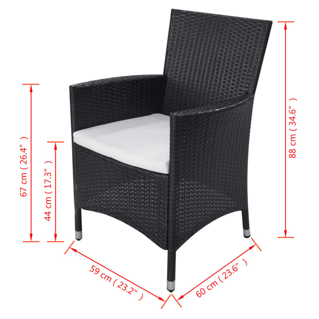11 Piece Patio Dining Set with Cushions Poly Rattan Black