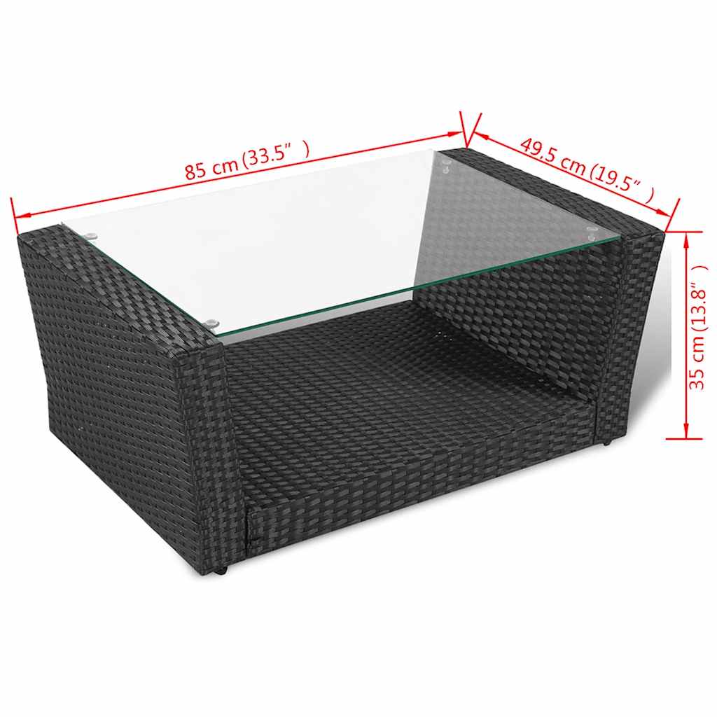 4 Piece Patio lounge set with Cushions Poly Rattan Black