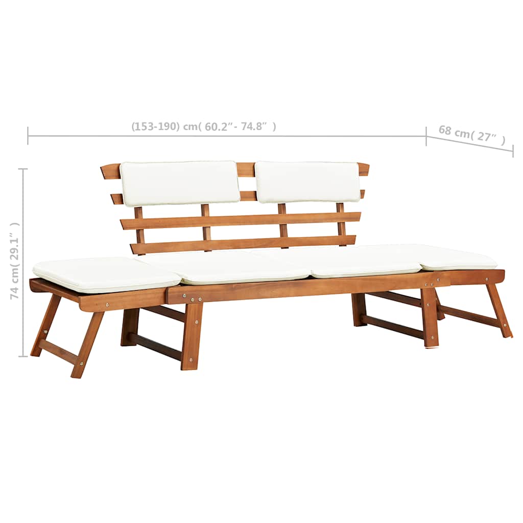 Patio Bench with Cushions 2-in-1 74.8" Solid Acacia Wood