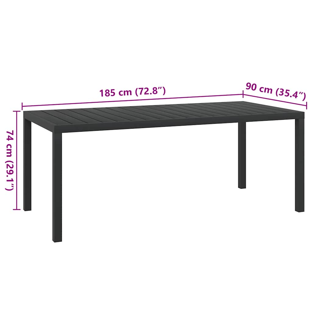 Garden Dining Table | Black | Aluminium and WPC | 185 cm x 90 cm x 74 cm