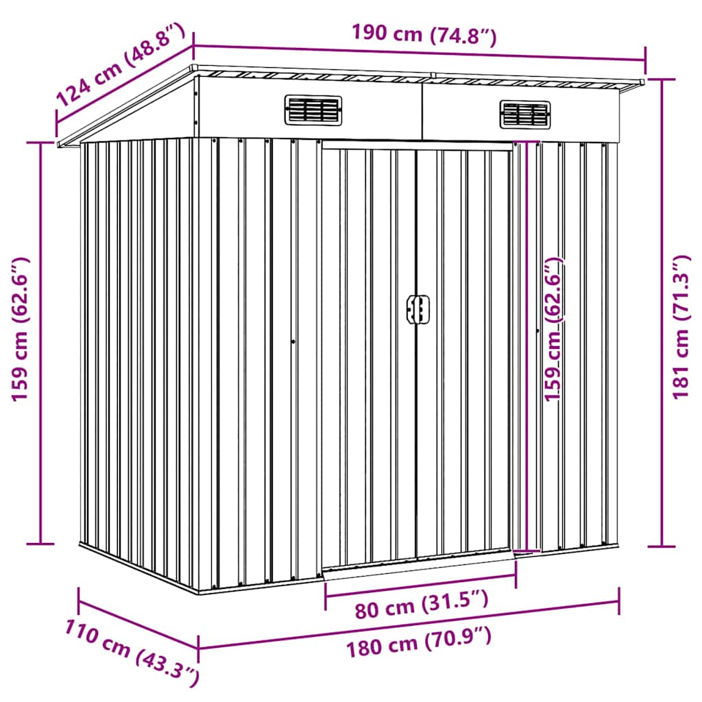 Garden Shed | Green | Galvanised Steel | Medium | Garden Shed