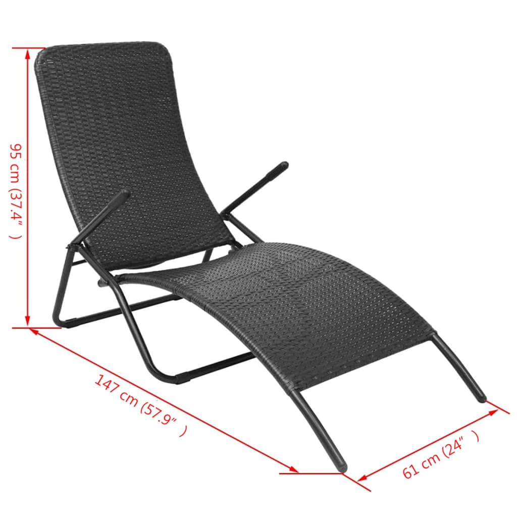 Sun Lounger Black PE rattan, Powder-coated steel Standard