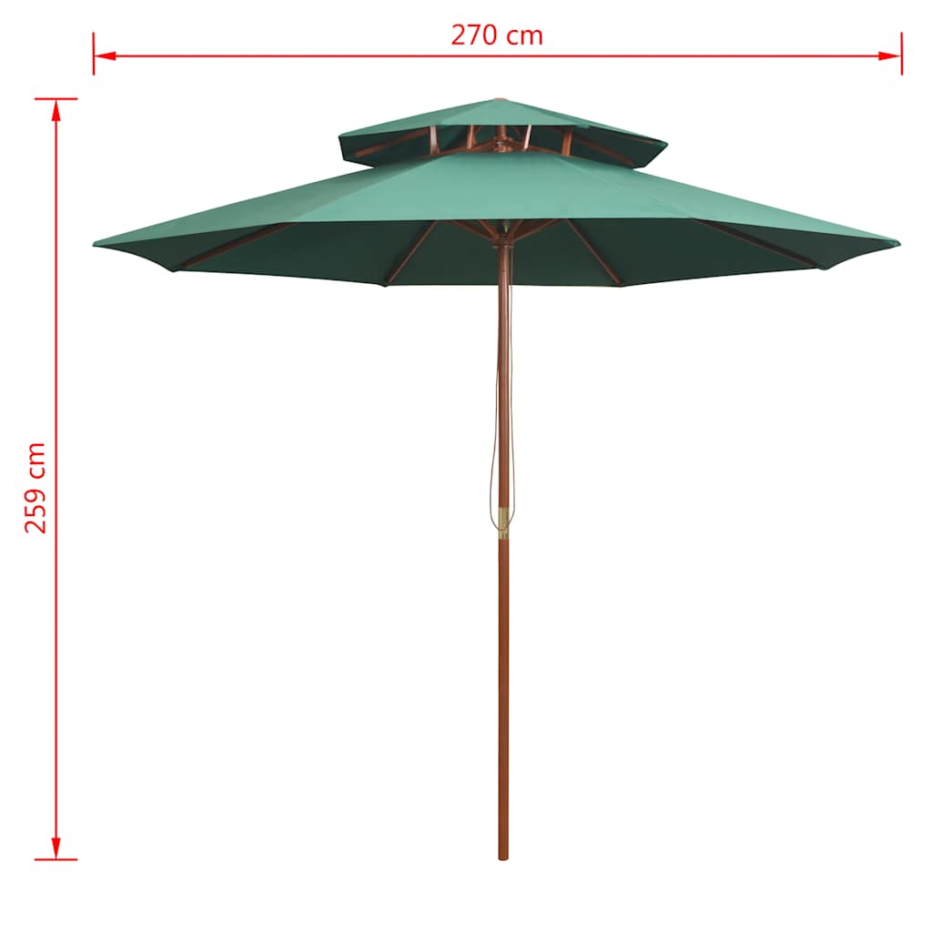 Garden Parasol | Green | Polyester cover, Hardwood pole | Double Decker