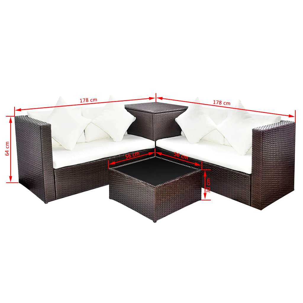 4 Piece Garden Lounge Set with Cushions Poly Rattan Brown