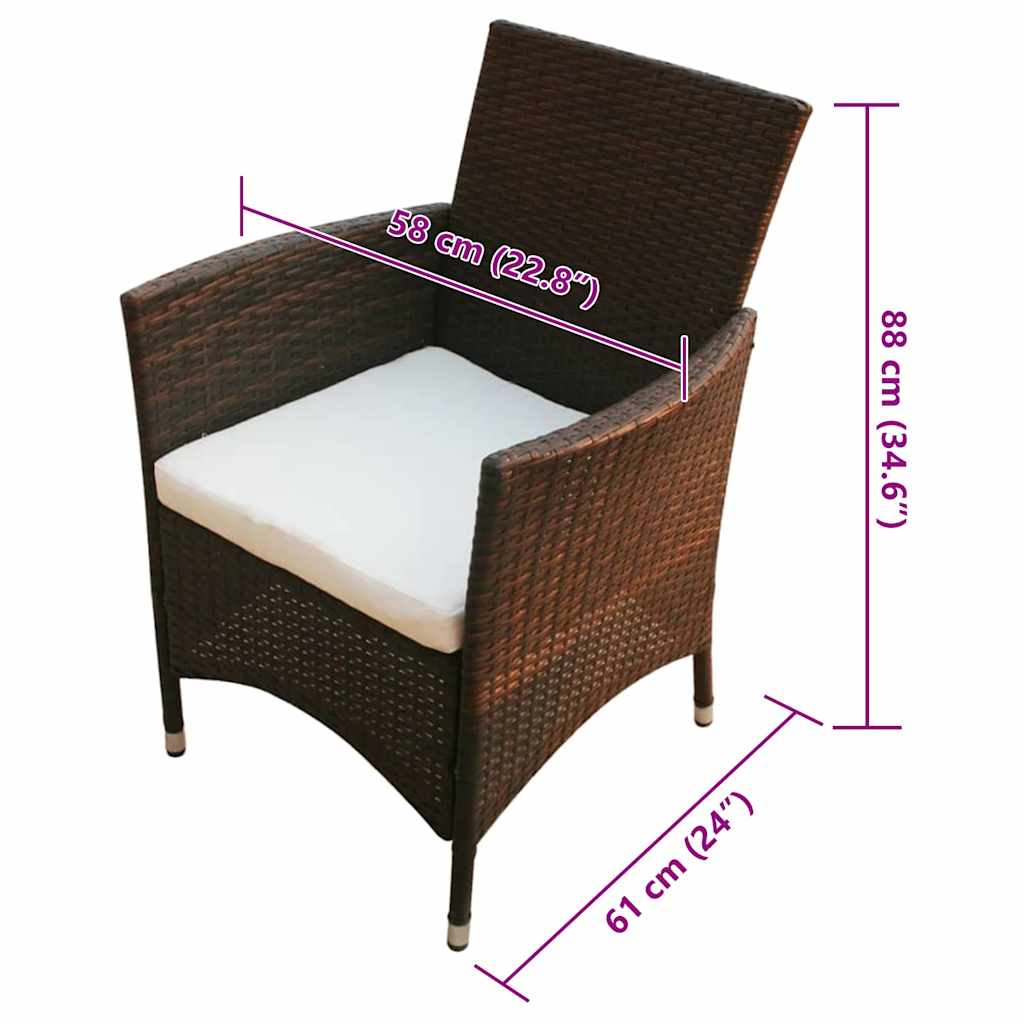 7 Piece Patio Dining Set with Cushions Poly Rattan Brown