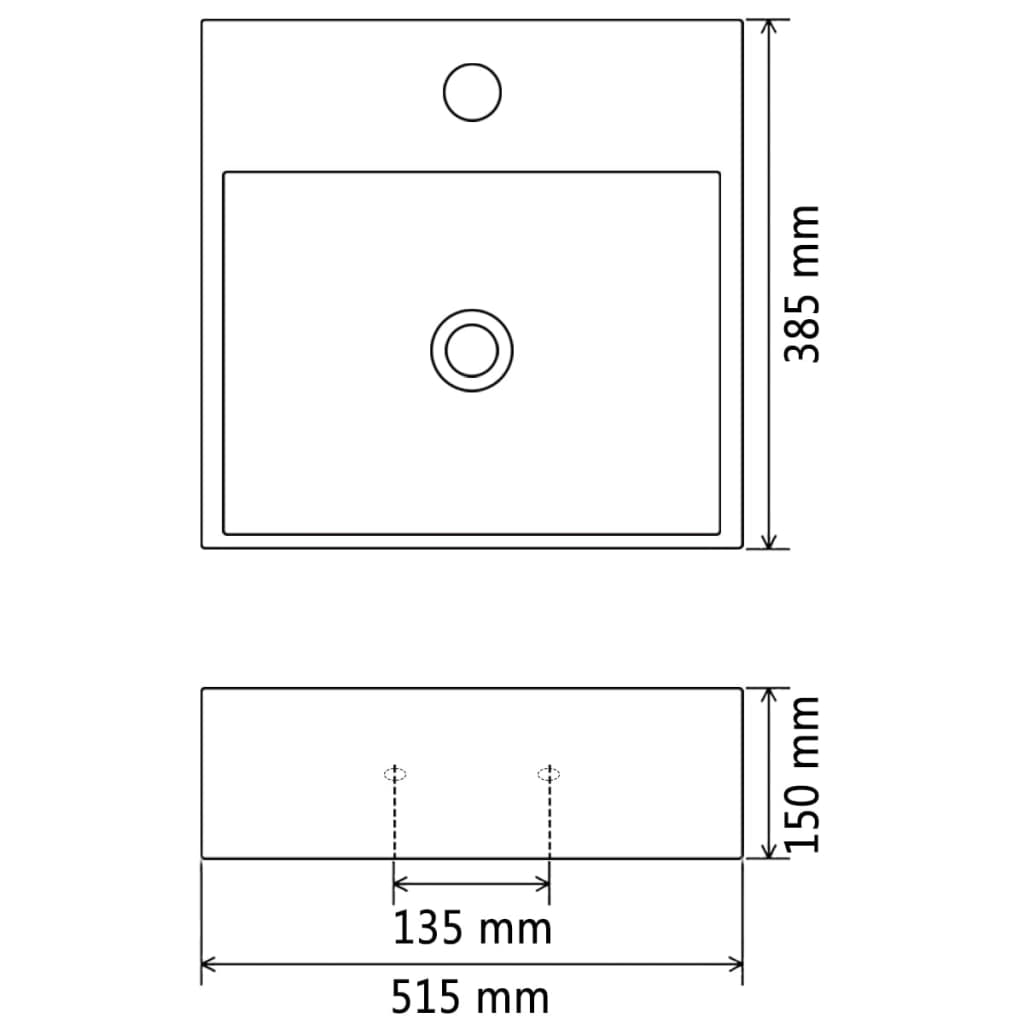 Basin with Faucet Hole Ceramic White 51.5x38.5x15 cm