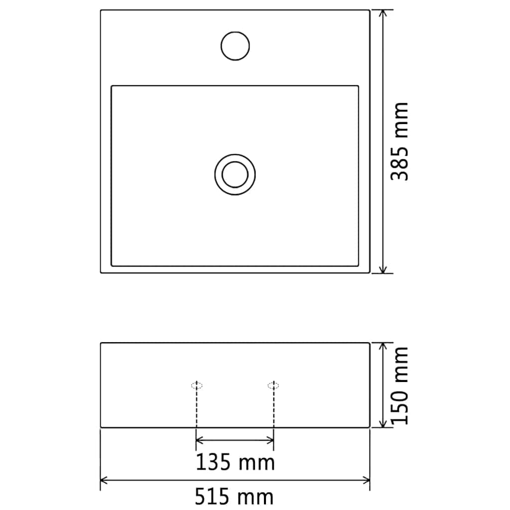 142346 vidaXL Basin with Faucet Hole Ceramic White 51,5x38,5x15 cm