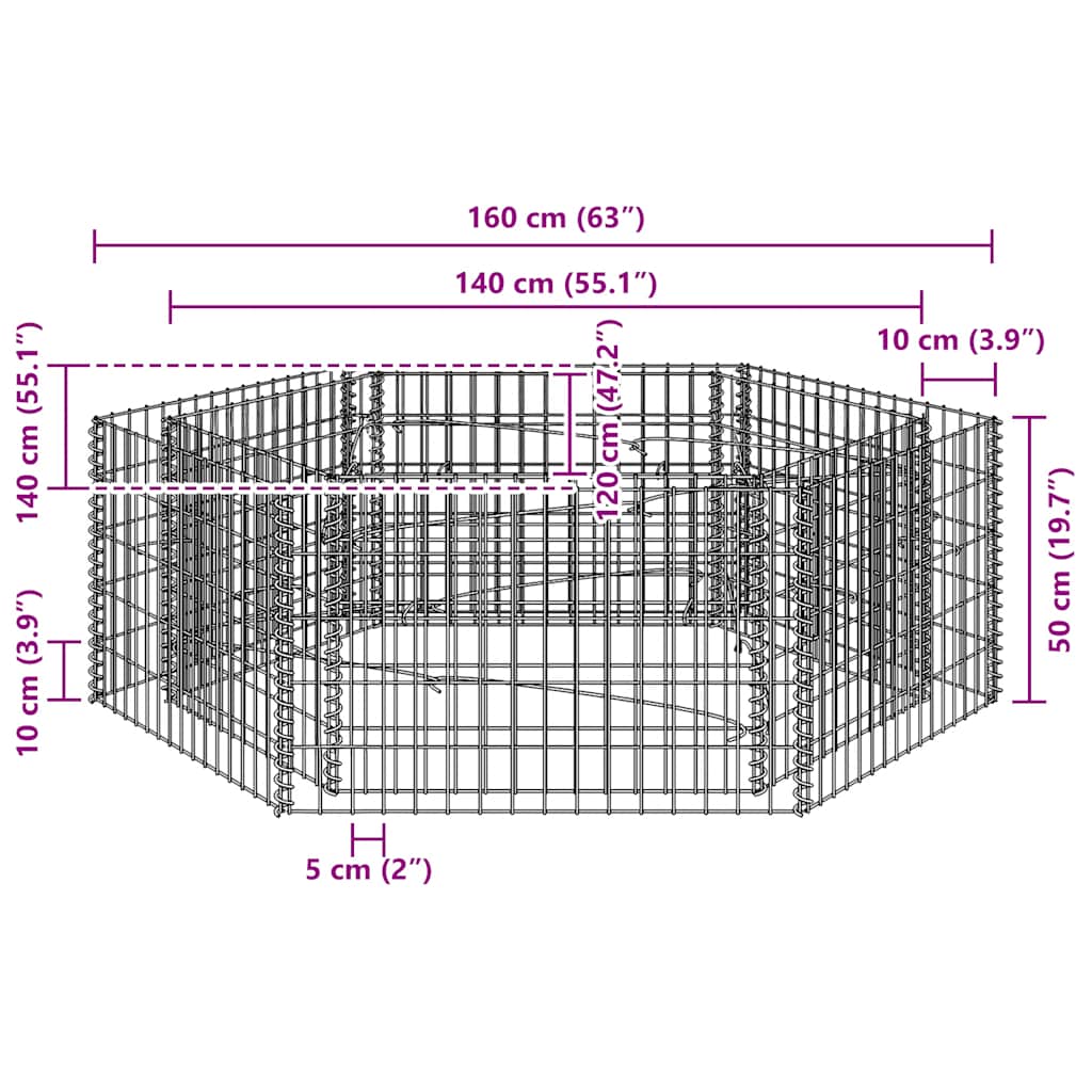 Gabion Raised Bed Silver Galvanized Steel 63x55.1x19.7 in