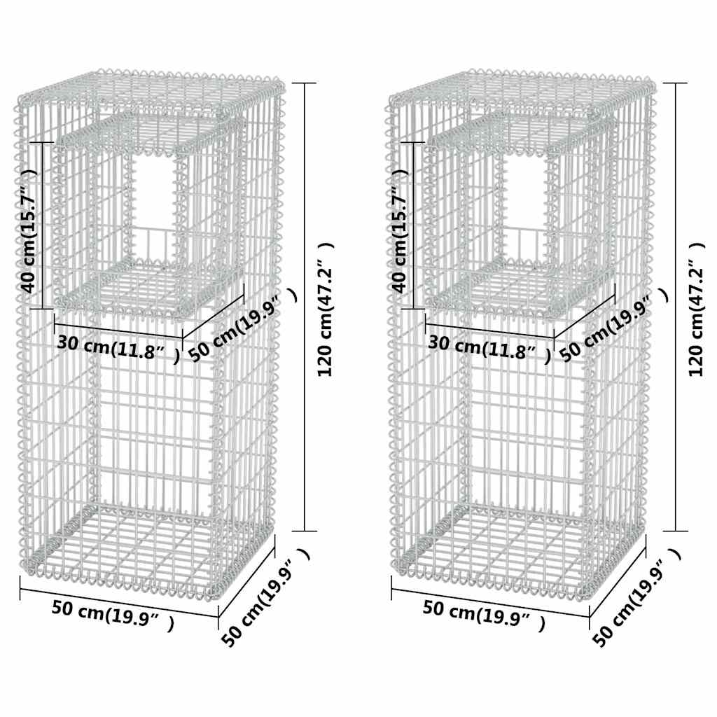 Gabion Basket Posts/Planters 2 pcs Steel 50x50x120 cm