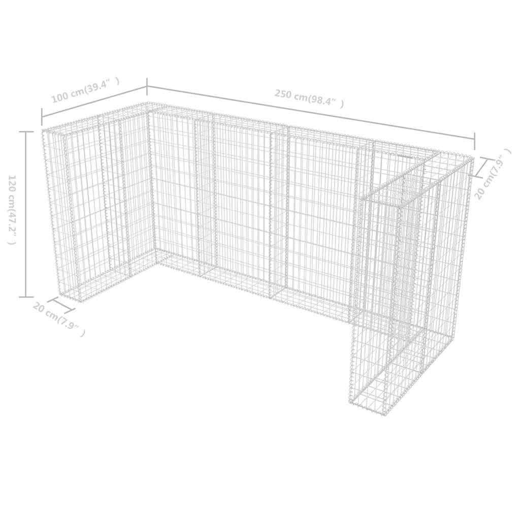 Gabion Triple Wheelie Bin Surround Steel 98.4"x39.4"x47.2