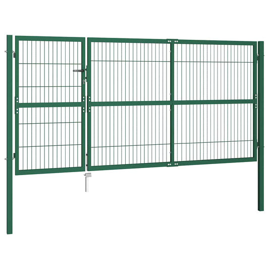 Garden Fence Gate with Posts 137.8x55.1" Steel Green