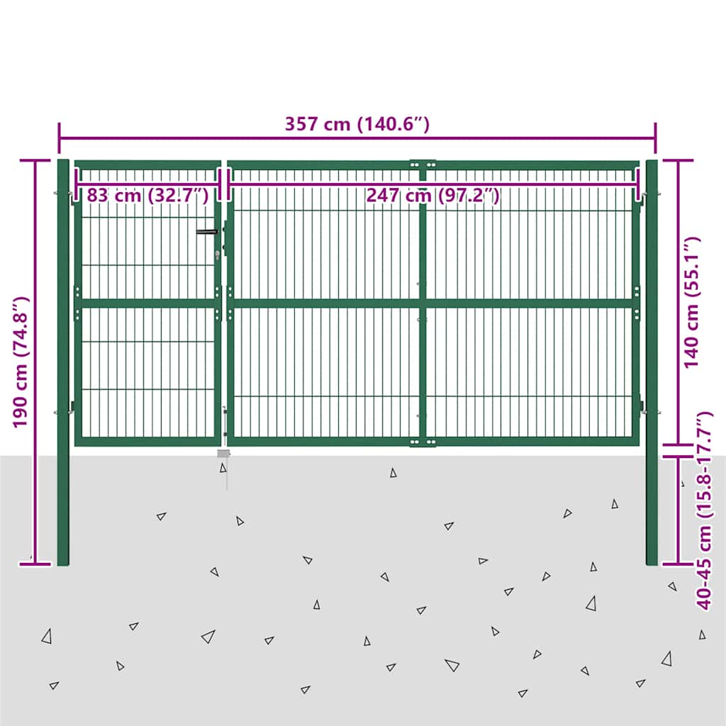 Garden Fence Gate with Posts 137.8x55.1" Steel Green