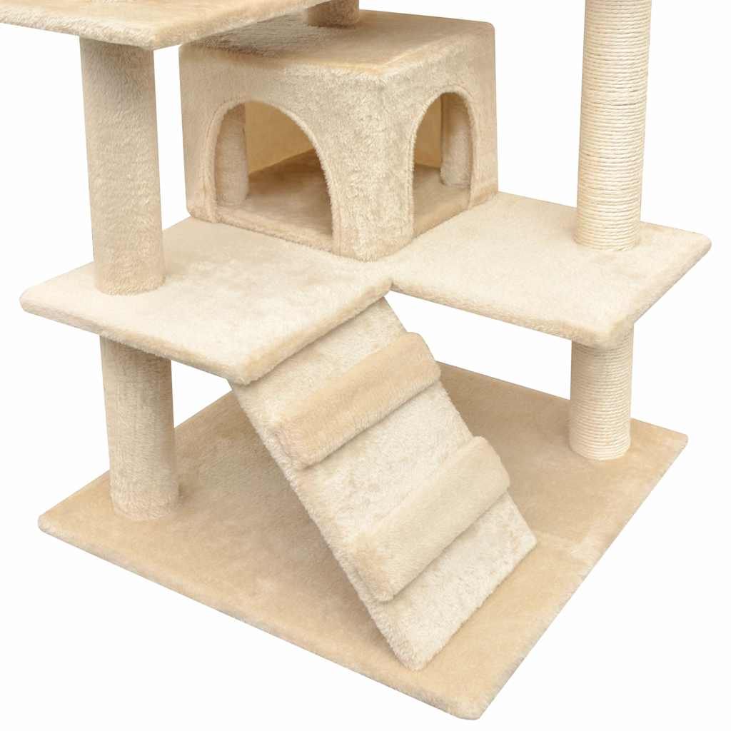 Cat Tree | Beige | Wooden frame, Sisal rope, Plush | 125 cm Height