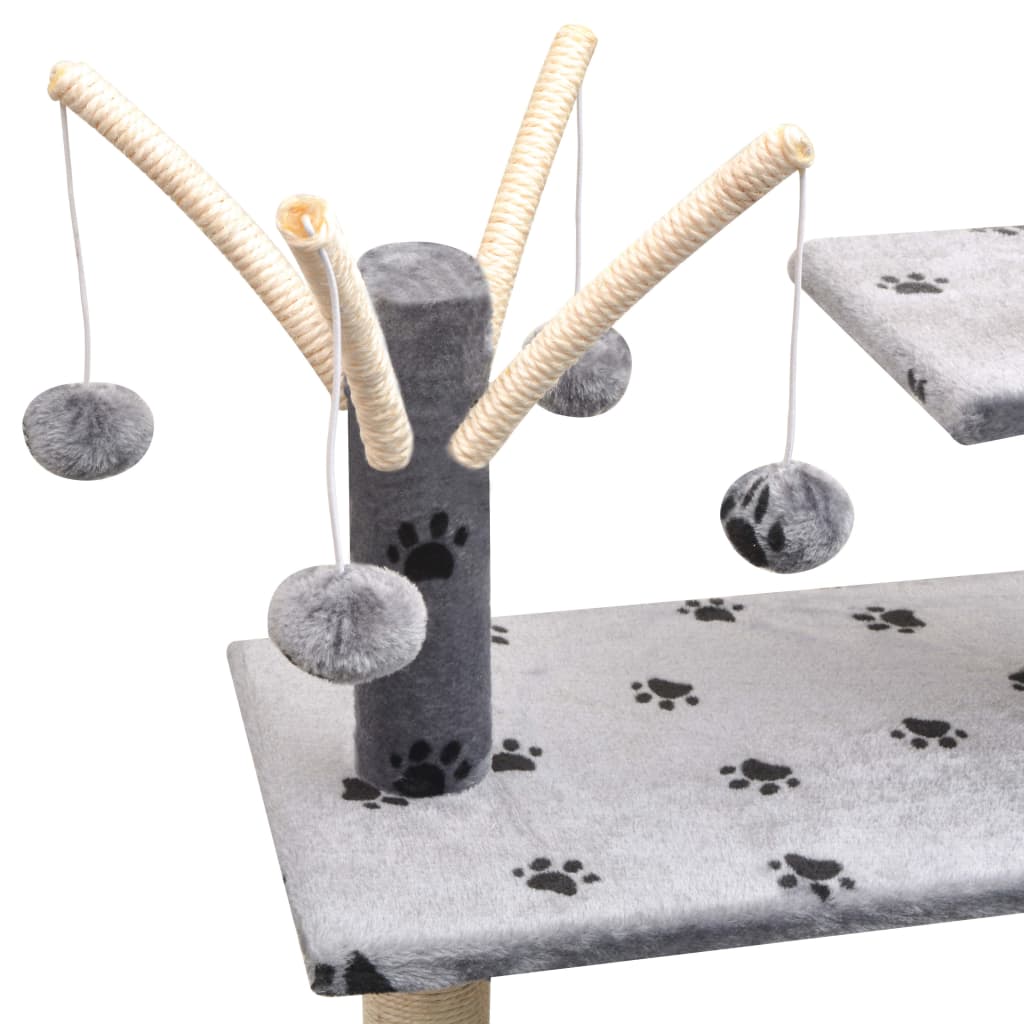 Cat Tree | Grey with black paw prints