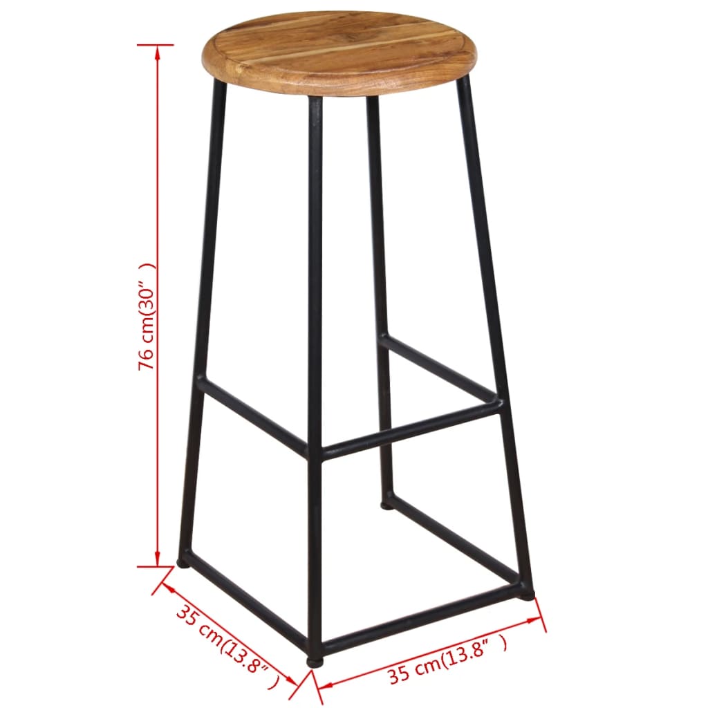 Bar Stool | Set of 2 | Brown | Solid teak wood, iron | Standard | Durable