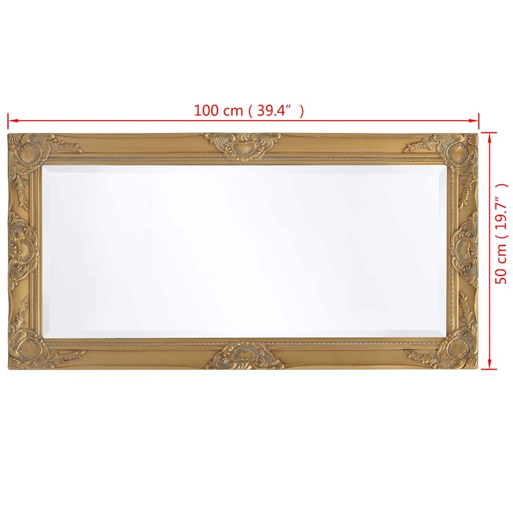 Wall Mirror | Gold | Wood | 100x50 cm | Decorative Inlays | Wall Mirror