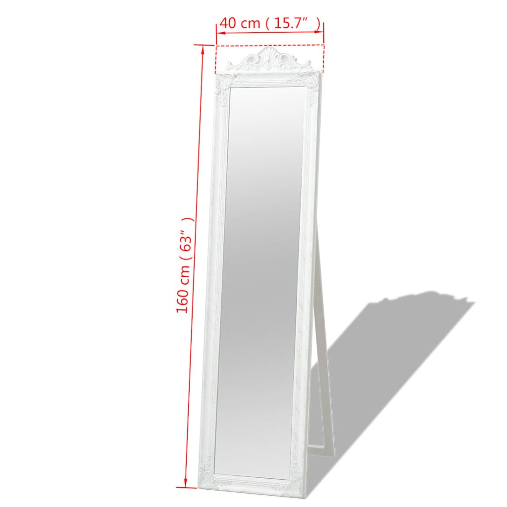 243691 vidaXL Free-Standing Mirror Baroque Style 160x40 cm White