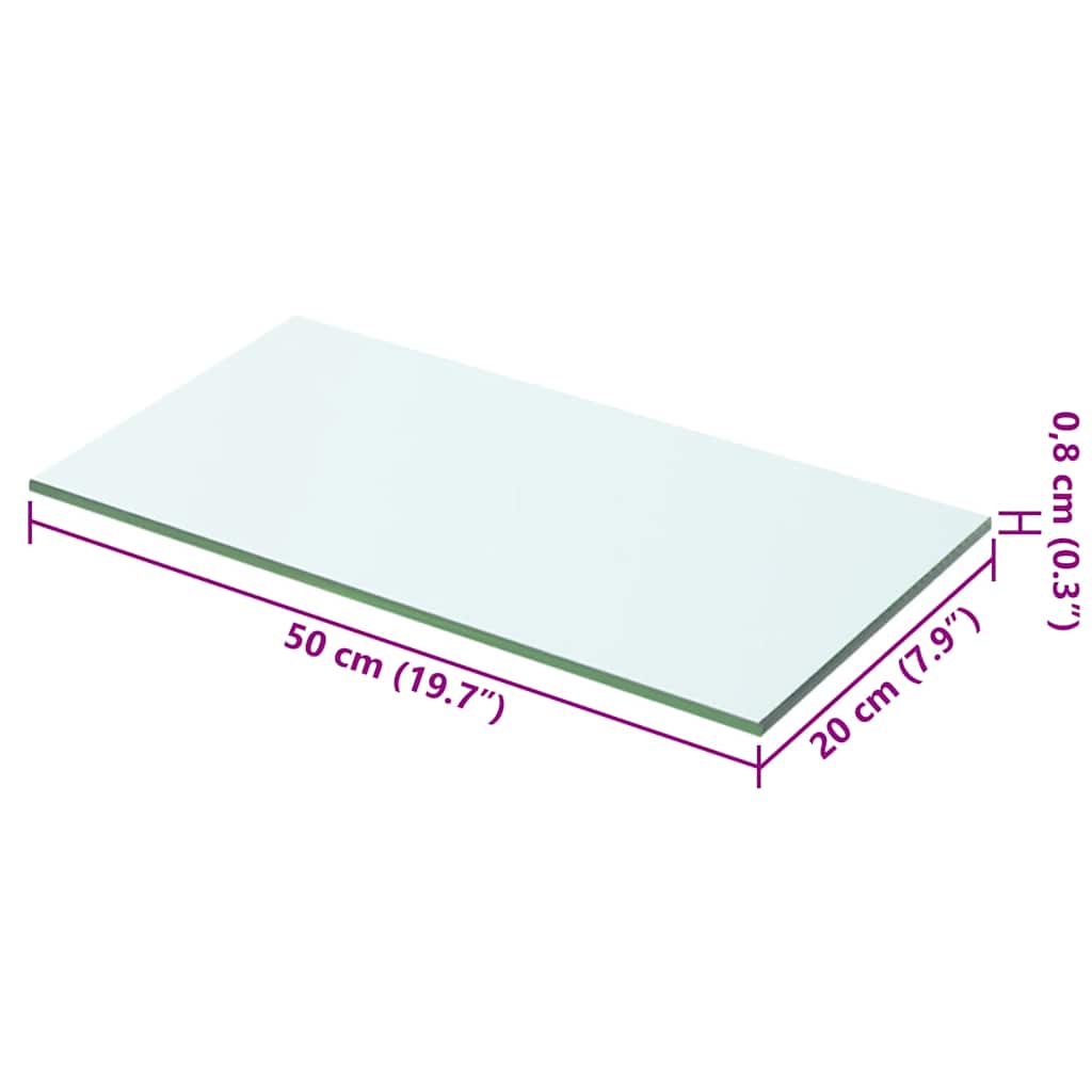 Glass Panel | Clear | Tempered glass | 50 x 20 cm | Glass surface