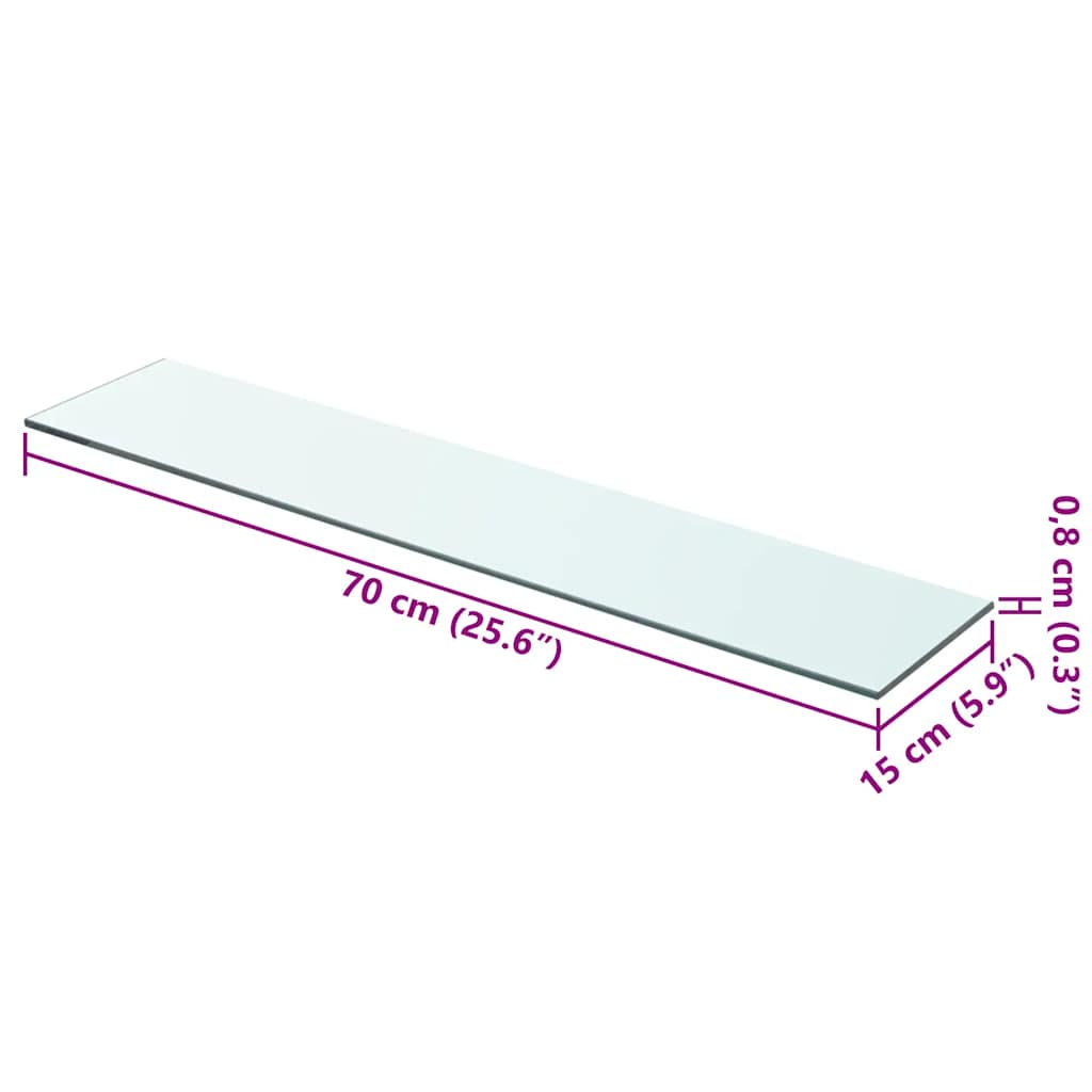Glass Panel | Clear | Tempered glass | 70 x 15 cm | Durable | Glass Shelf