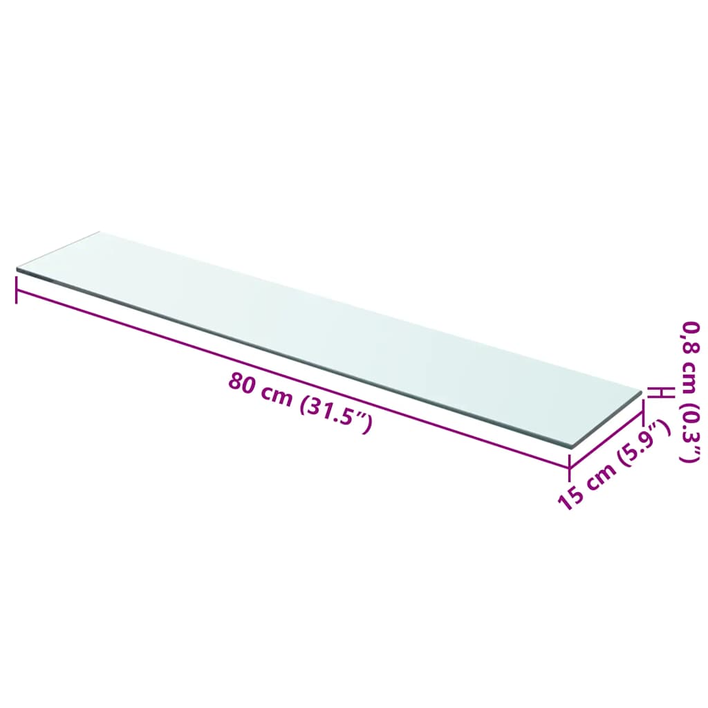Glass Panel | Clear | Tempered glass | 80x15cm | Durable | Glass Shelf