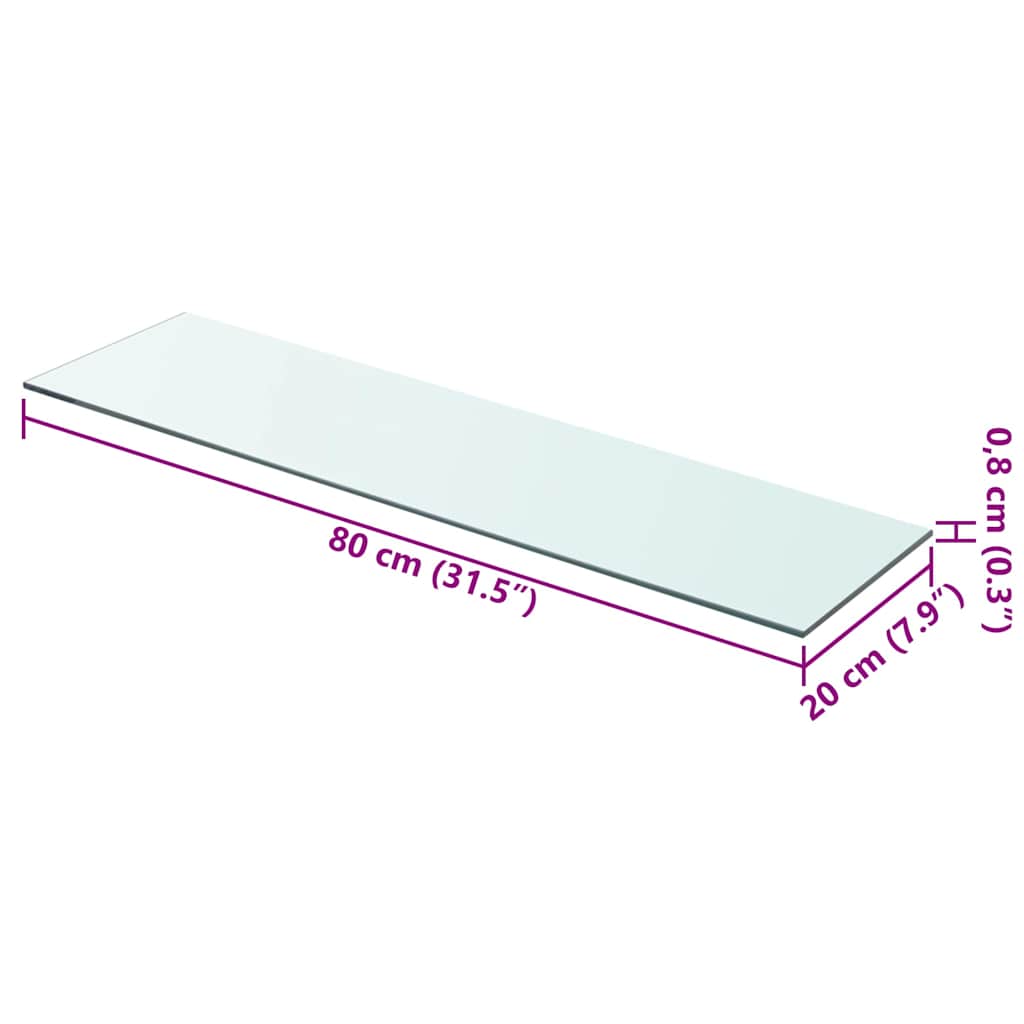 Glass Panel | Clear | Tempered glass | 80x20 cm | Durable | Glass Shelf