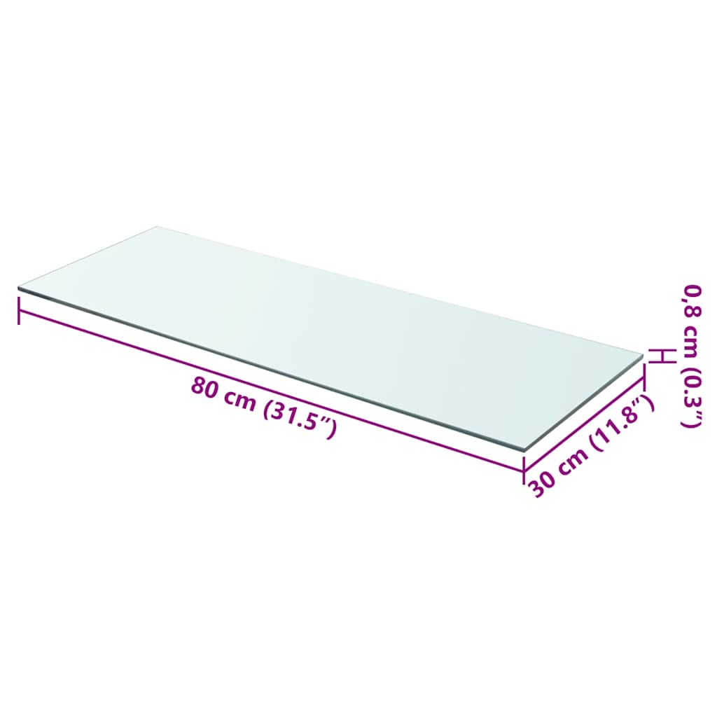 Glass Panel | Clear | Tempered glass | 80x30 cm | Durable | Glass Shelf