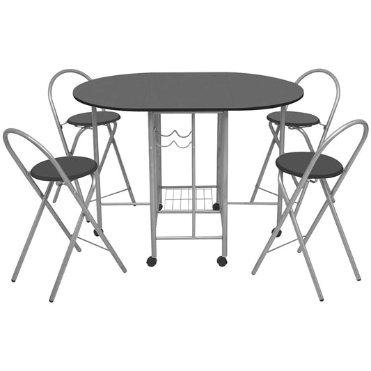 Dining Set | Black and silver | MDF and powder-coated iron | Compact