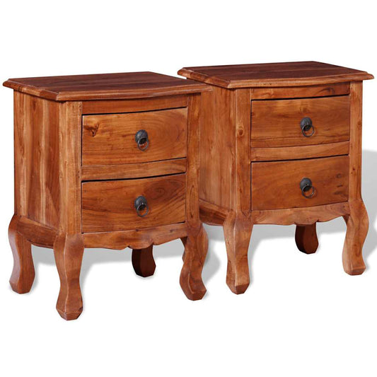 Nightstand | Set of 2 | Brown | Solid acacia wood | Medium | Nightstand
