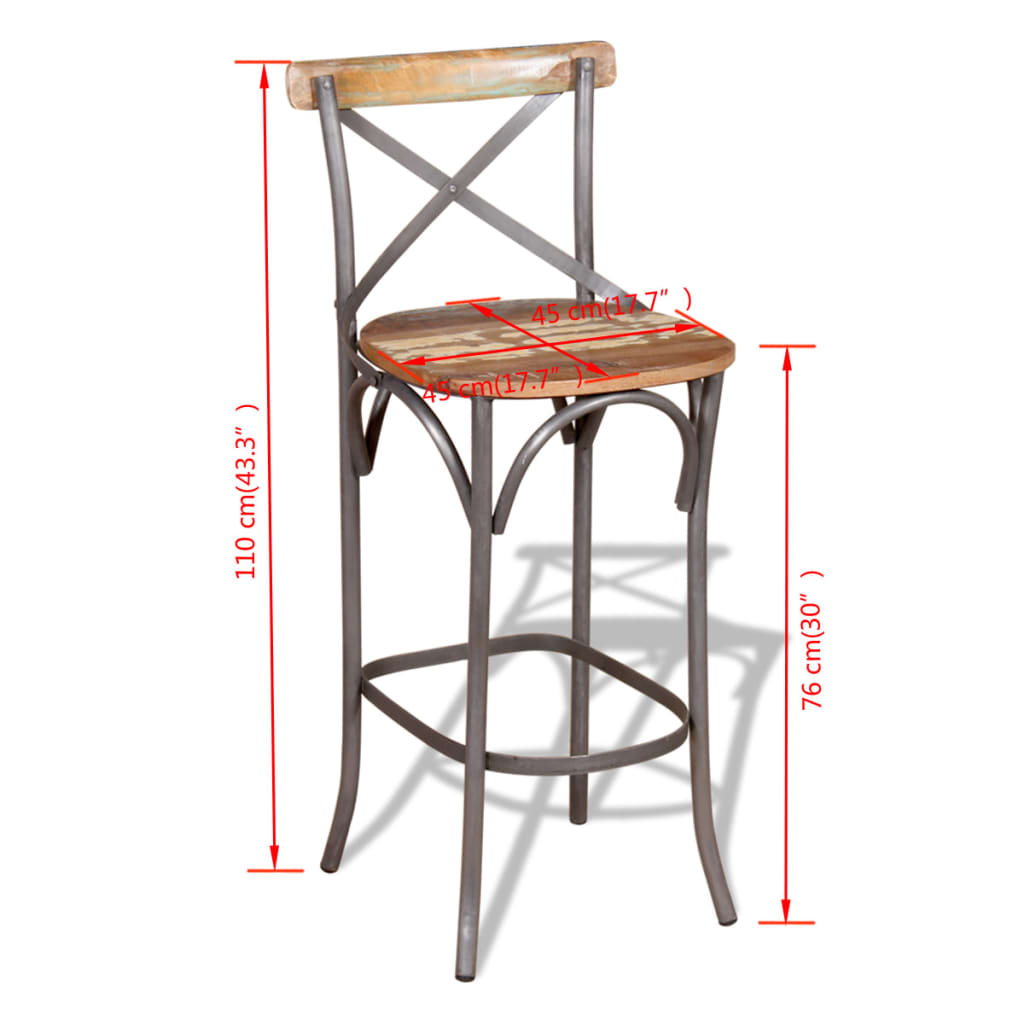 vidaXL Bar Chair Multicolour Solid Reclaimed Wood Durable Bar Chair