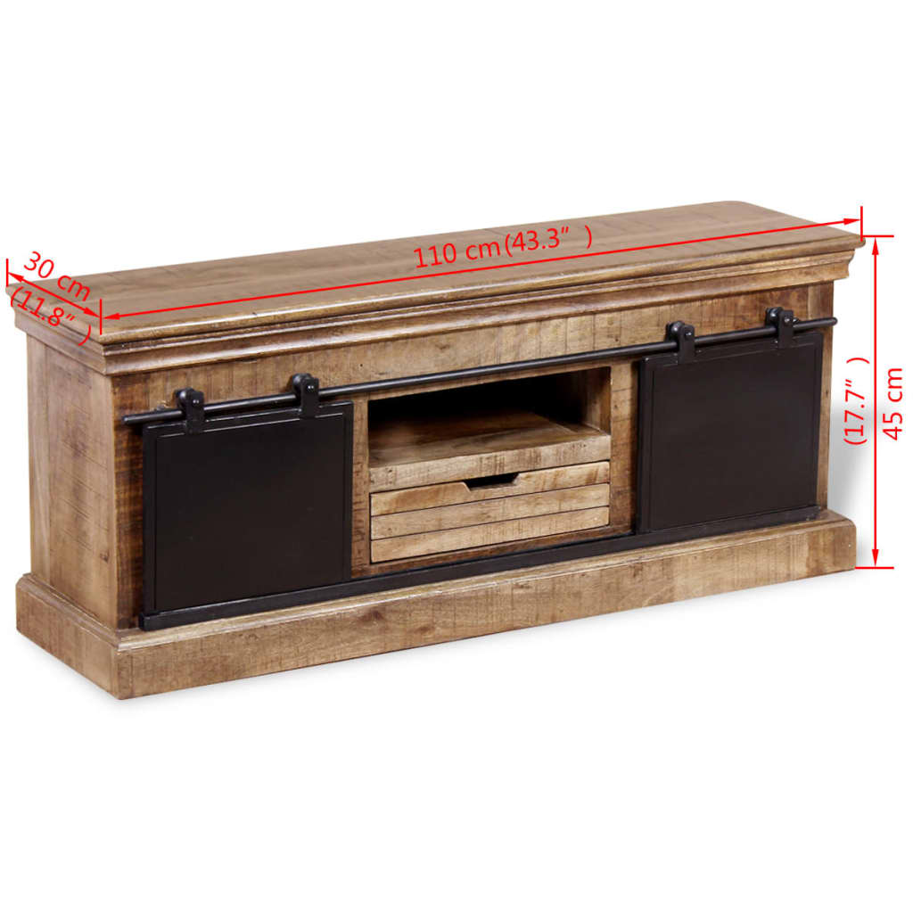 TV Stand with 2 Sliding Doors Solid Wood Mango 43.3"x11.8"x17.7