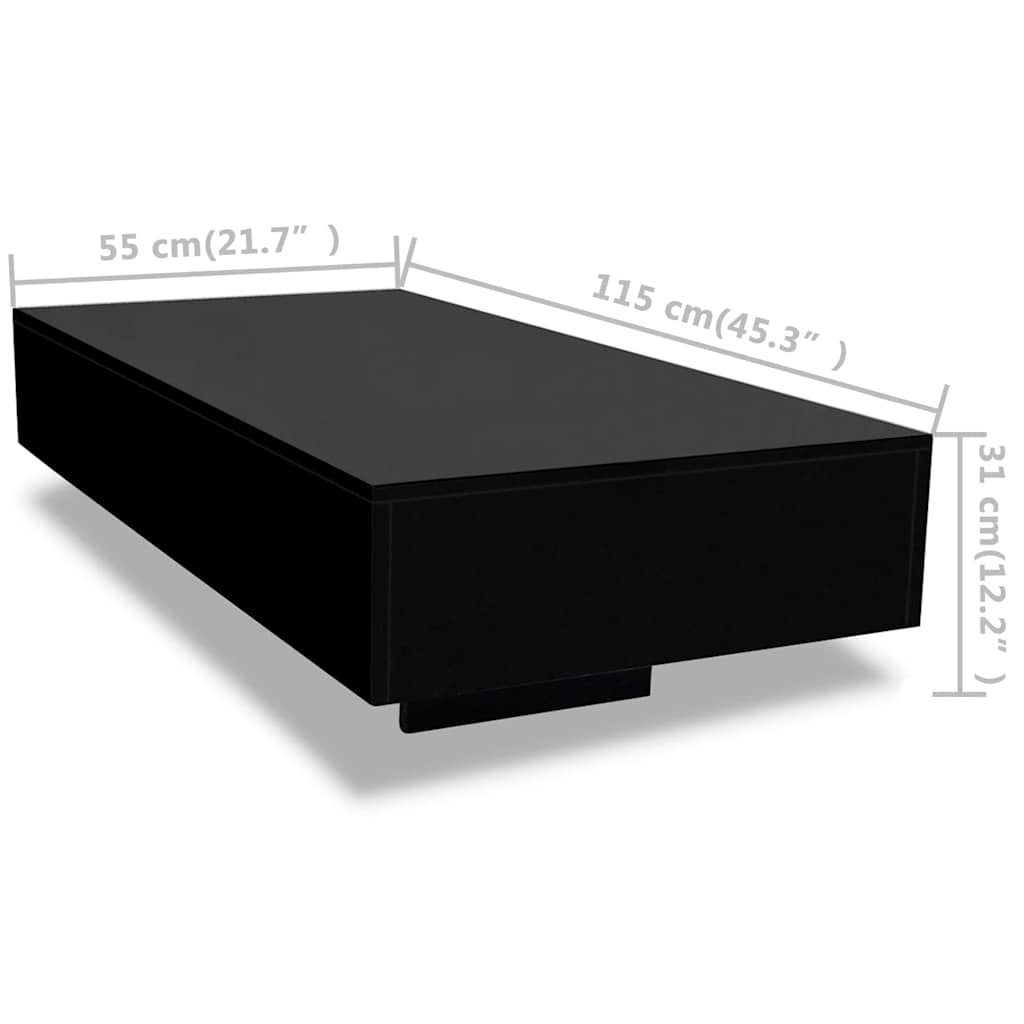Coffee Table | High Gloss Black | MDF | 115 x 55 x 31 cm | Gloss Finish