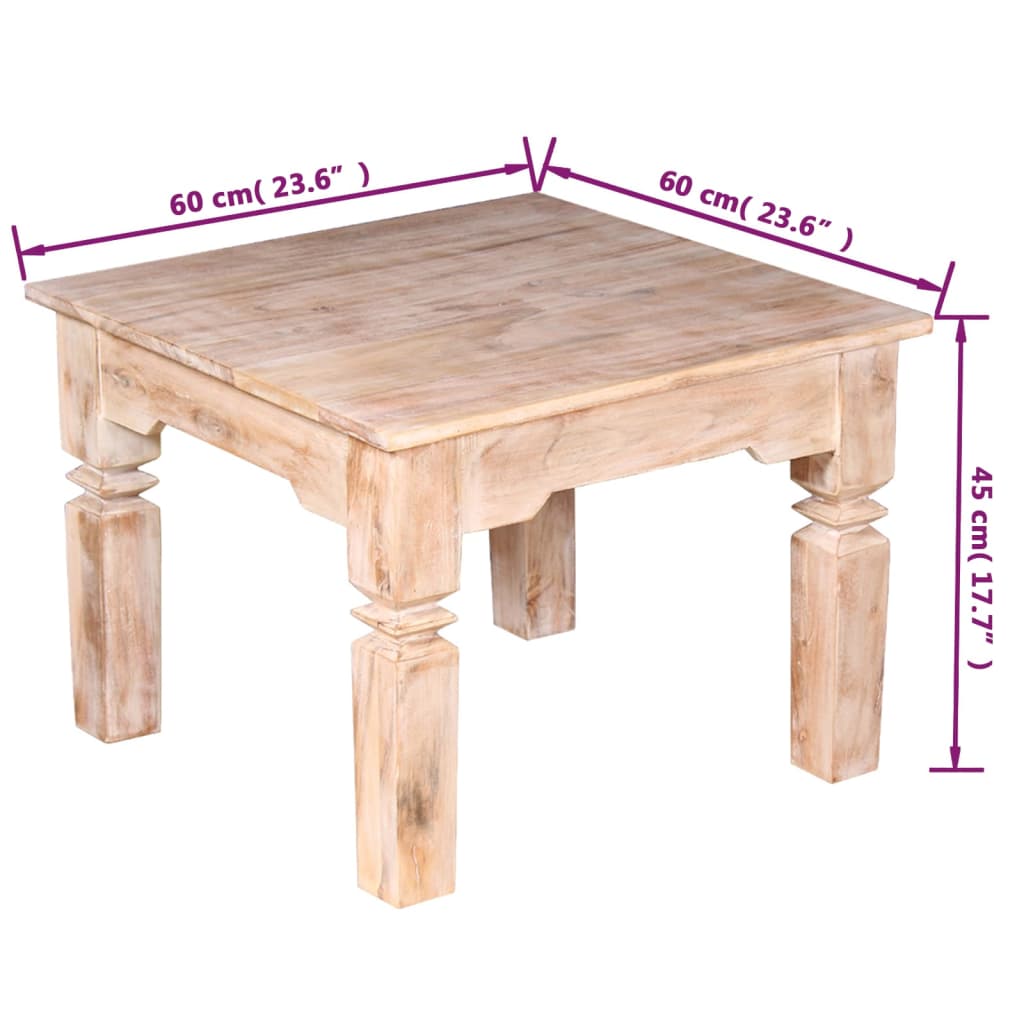 Coffee Table | White brushed brown | Solid acacia wood | Small | Durable
