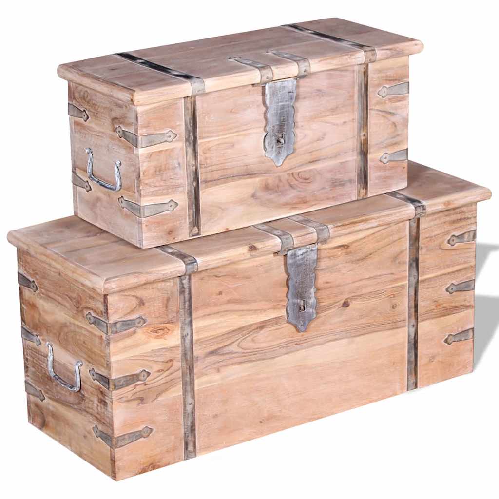 Two Piece Storage Chest Set Acacia Wood
