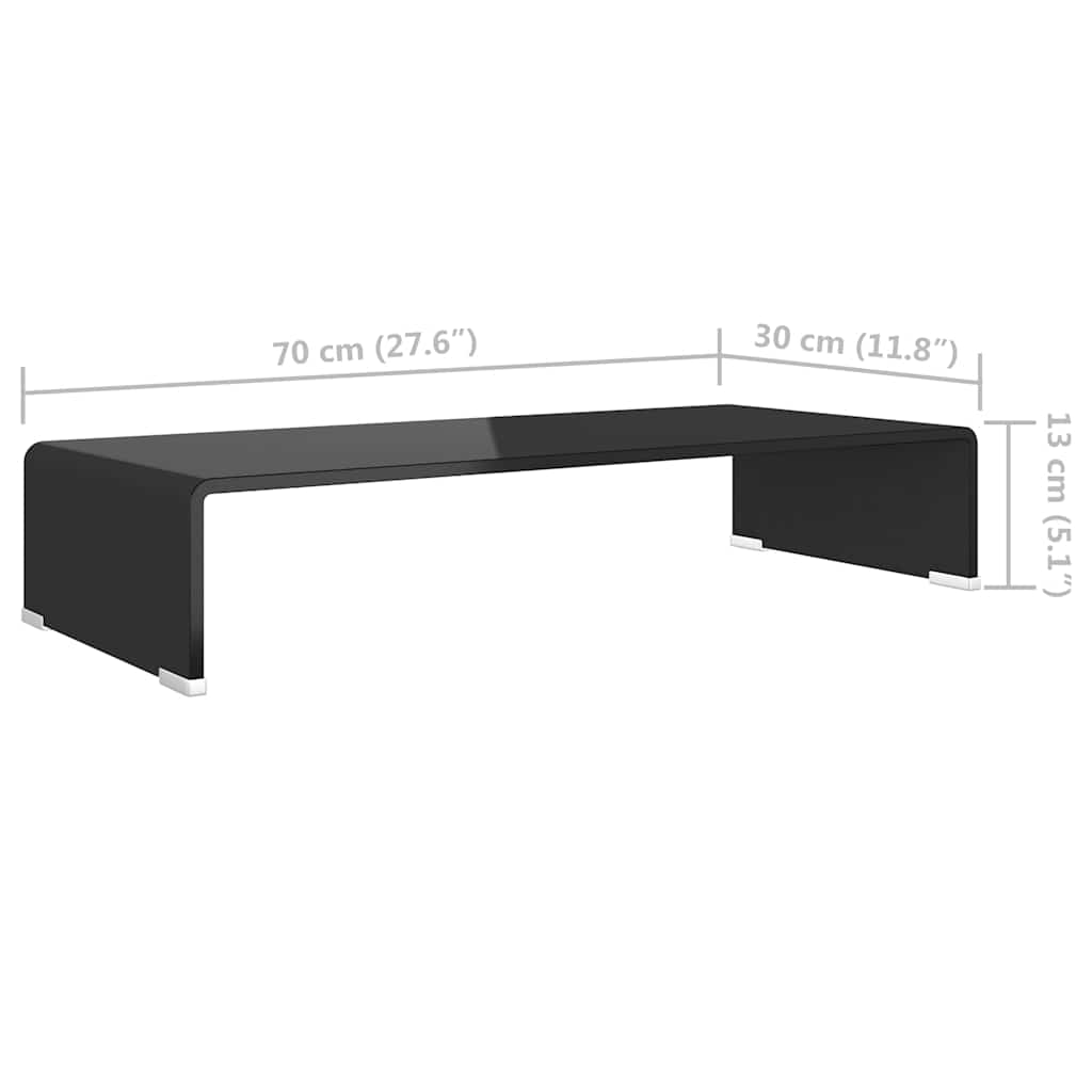 244136 vidaXL TV Stand/Monitor Riser Glass Black 70x30x13 cm