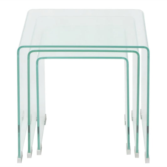 Nesting Table Set | Set of 3 | Clear | Tempered safety glass | Small