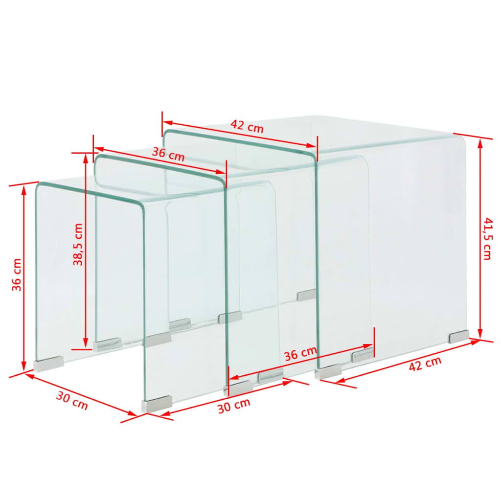 Nesting Table Set | Set of 3 | Clear | Tempered safety glass | Small