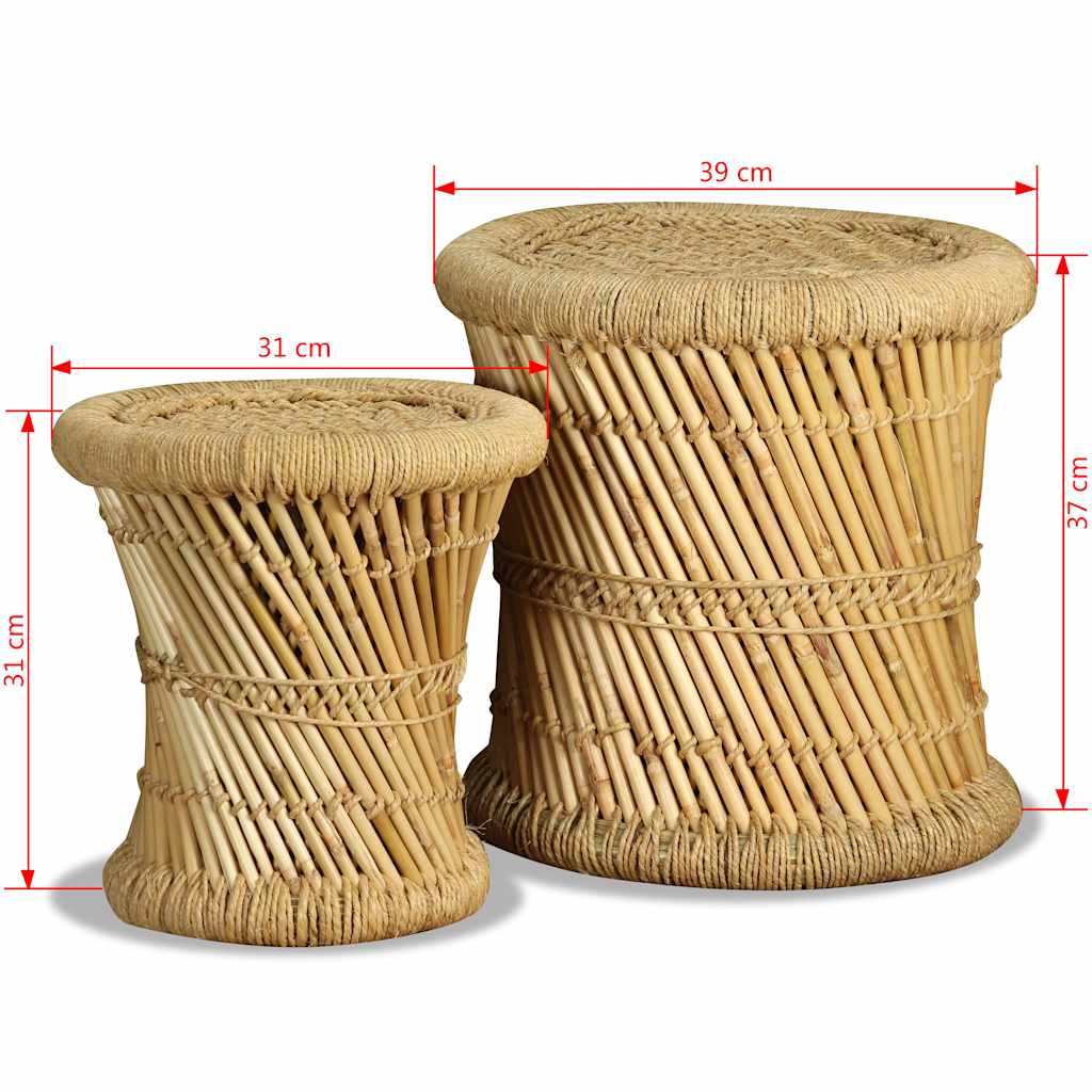 Stool | Set of 2 | Natural bamboo and jute | Bamboo and jute | Set of 2
