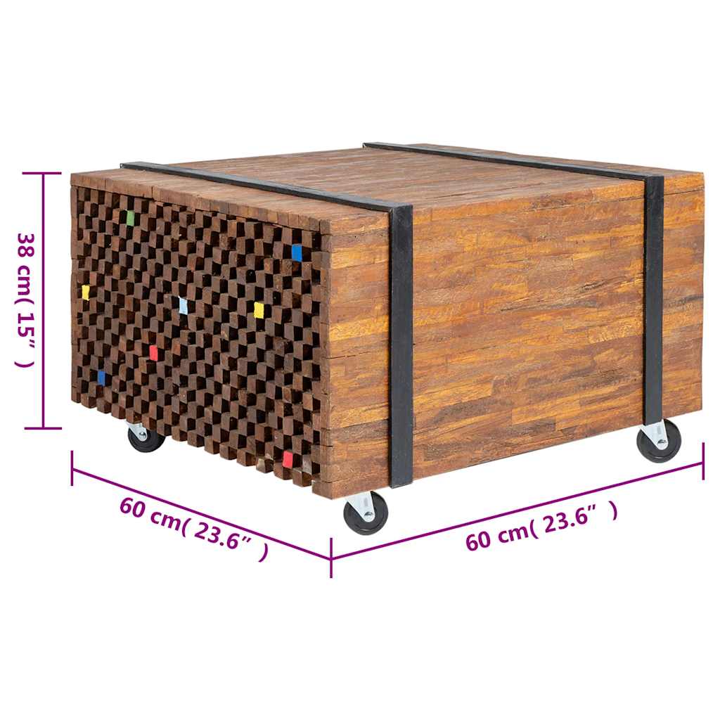 Side Table | Brown and Black | Teak Wood | Medium | Rollable | End Table