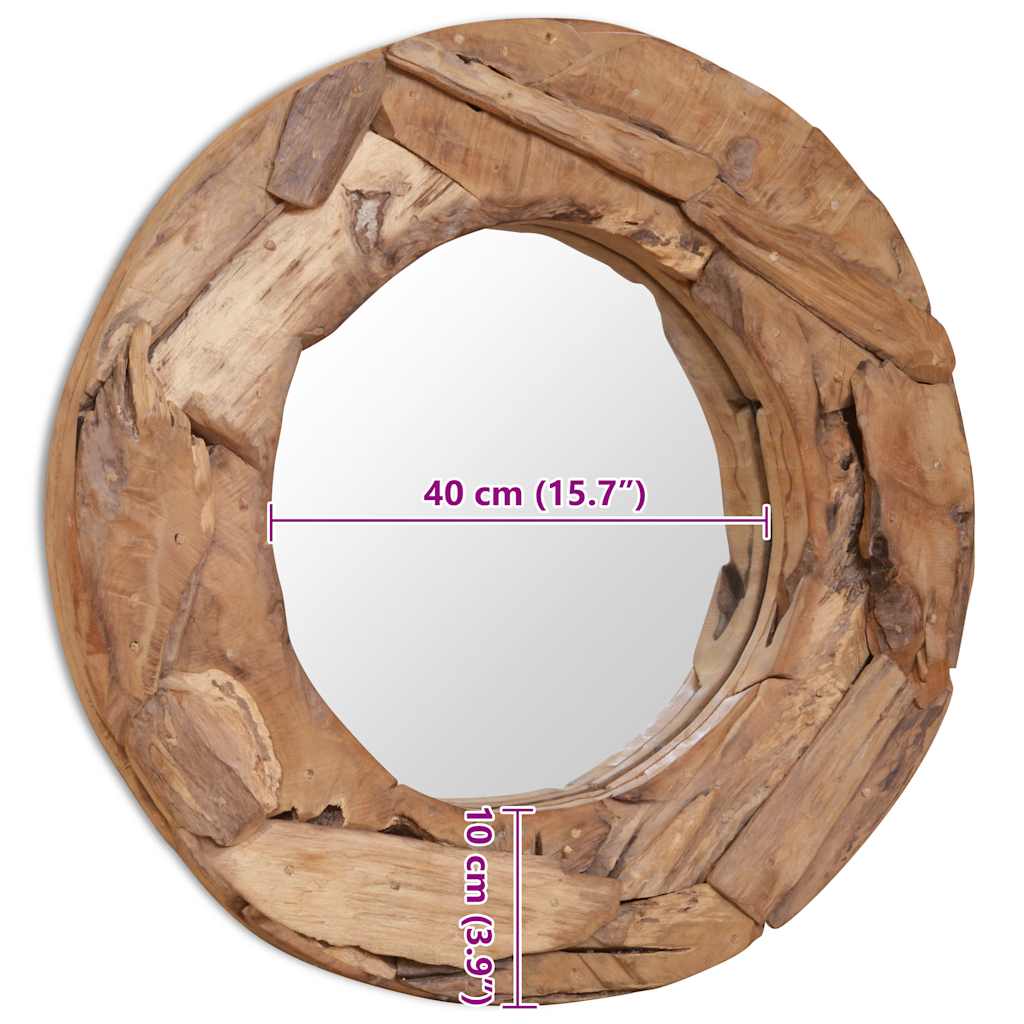 Decorative Mirror | Brown | Teak, Glass | 60 cm Diameter