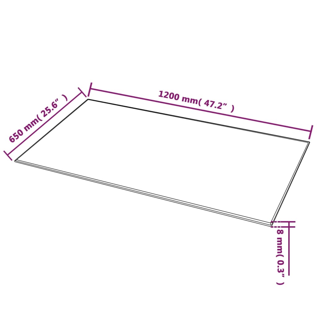 Table Top | Black | Tempered Glass | 1200 x 650 x 8 mm | Table Top