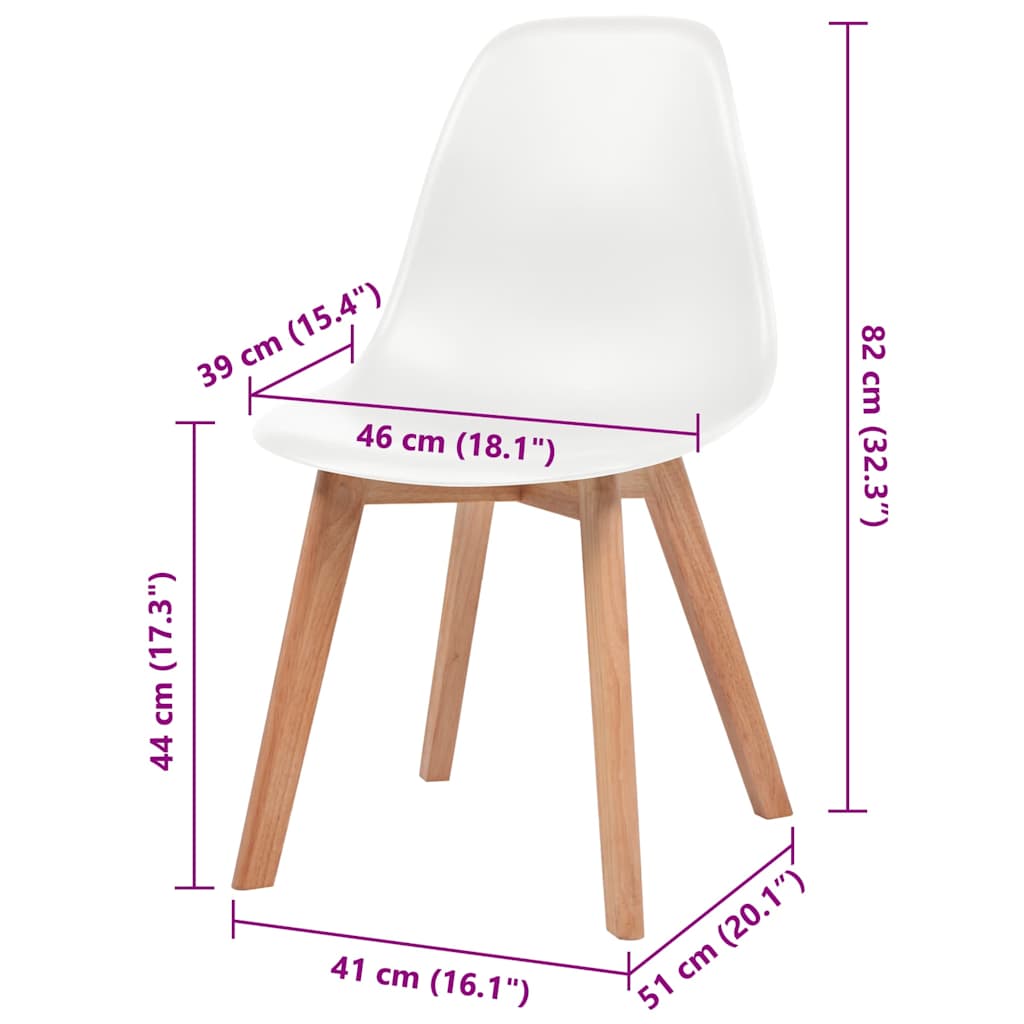 Dining Chair | Set of 6 | White | Plastic seat, solid rubberwood legs