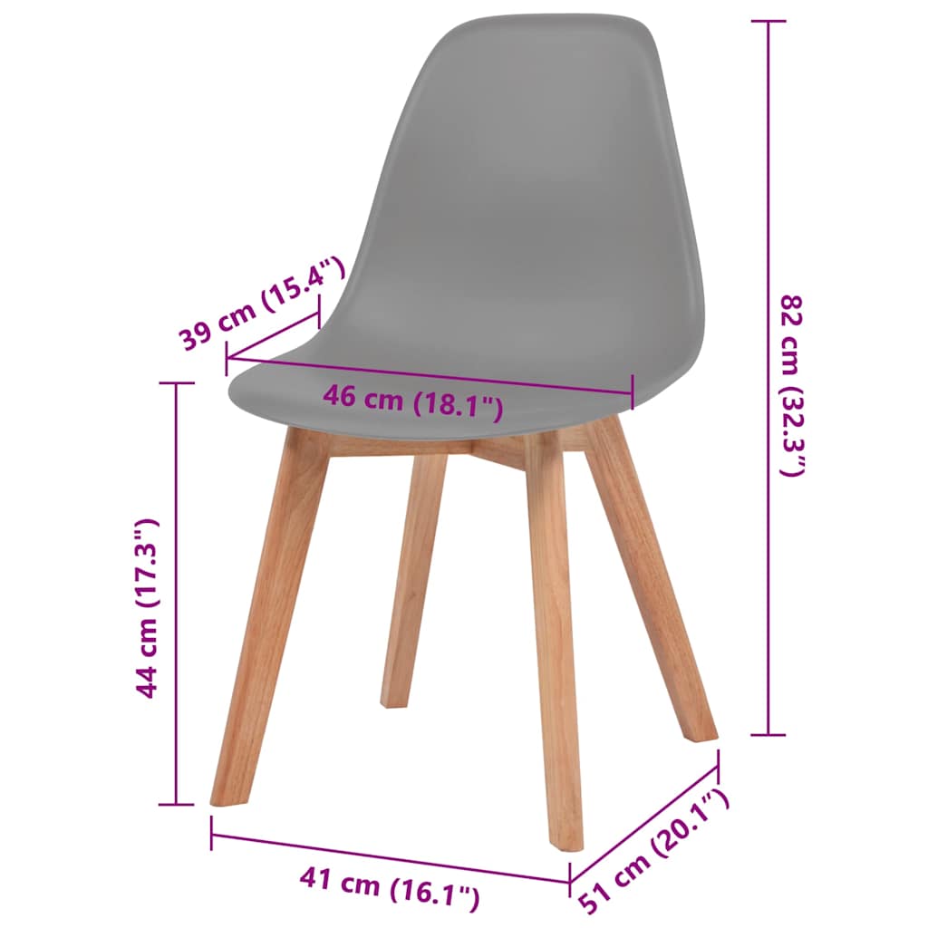 Dining Chair | Set of 2 | Grey | Plastic seat, Rubberwood legs | Standard