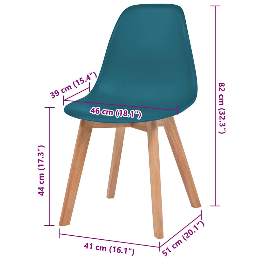 Dining Chair | Set of 6 | Turquoise | Plastic seat and rubberwood legs