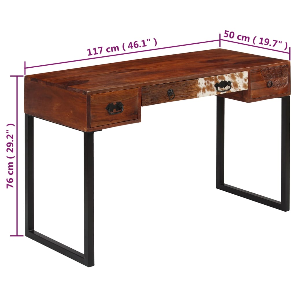 Desk Solid Acacia Wood and Real Leather 46.1"x19.7"x29.9