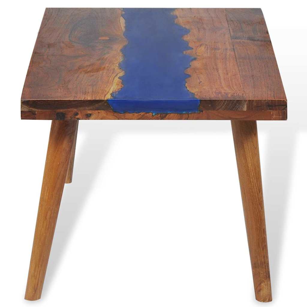 vidaXL Coffee Table Brown and Blue Teak and Resin 39.4 x 19.7 x 15.7 in
