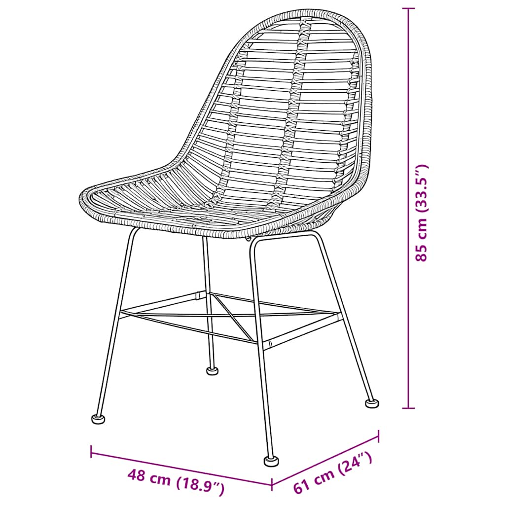 Dining Chairs 2 pcs Natural Rattan