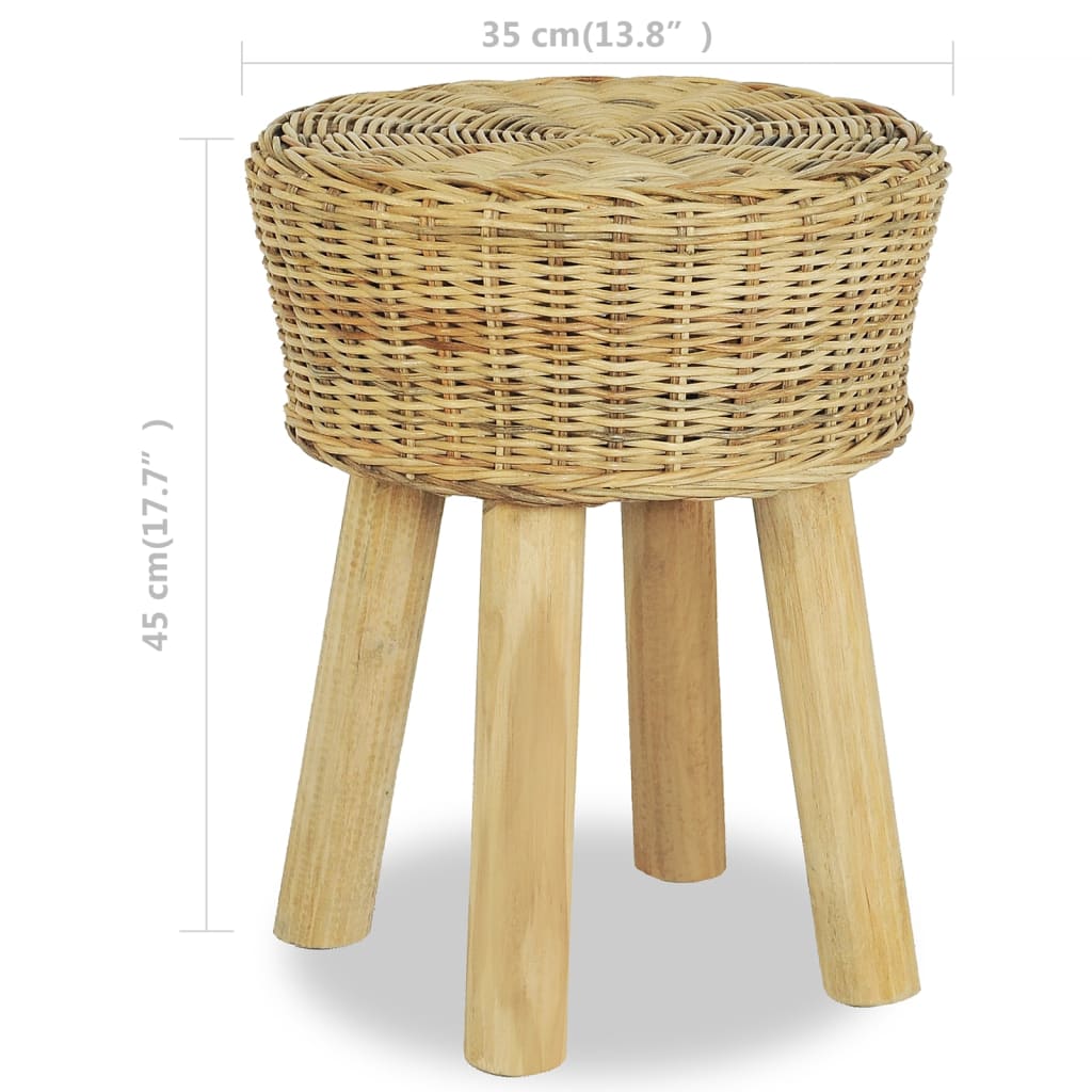 vidaXL Stool Natural Natural Rattan, Solid Teak Standard Durable